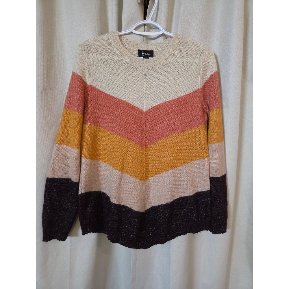 By & By Womens Chevron Striped Sweater Large Colorblock Crewneck Pullover